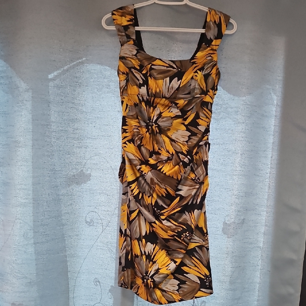 London Times Yellow and Black Floral Midi Dress